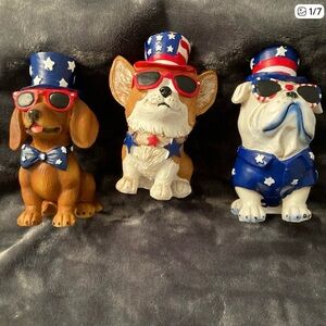 NWTS.  Patriotic Dog Figurine Trio - Red, White & Blue